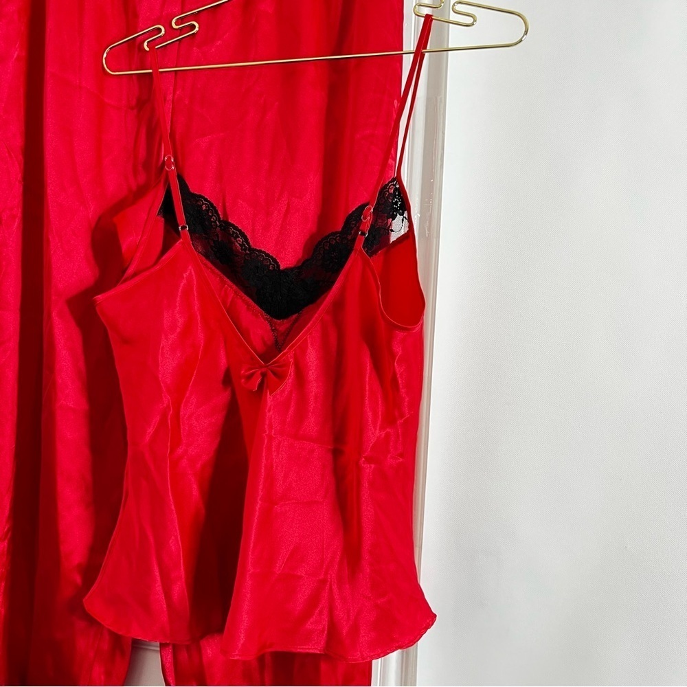 Private Luxuries Pajama Set Size Medium Vintage Red Scarlet 100% Polyester Lace - Picture 3 of 12